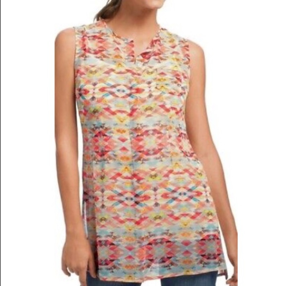 Cabi Avery Aztec Sheer Tunic Blouse/style#760 (XL)